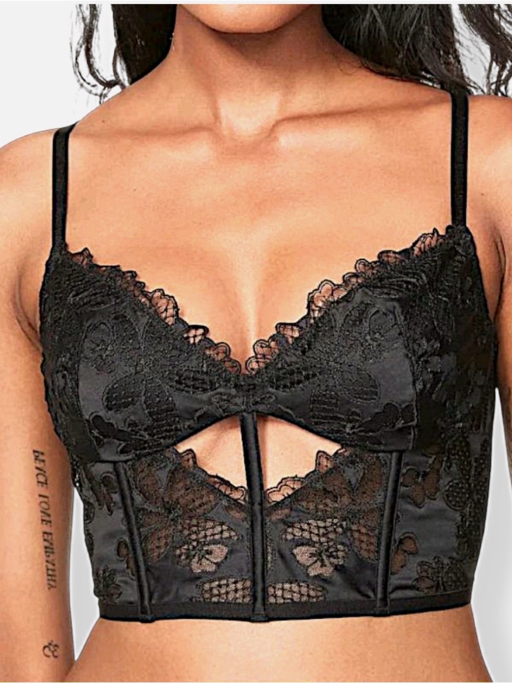 Victorias Secret Very Sexy Ziggy Glam black floral lace cut out corset S
